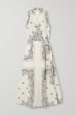 Belted Printed Cotton-voile Midi Wrap Dress - Ivory