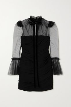 Jonah Velvet-trimmed Ruched Silk-tulle Mini Dress - Black