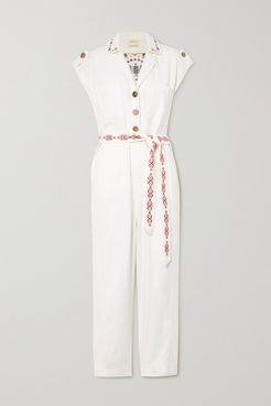 Gouyen Belted Embroidered Cotton-twill Jumpsuit - Ivory