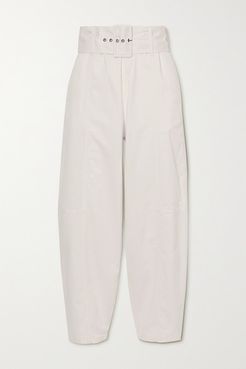 Belted Stretch-cotton Twill Tapered Pants - White