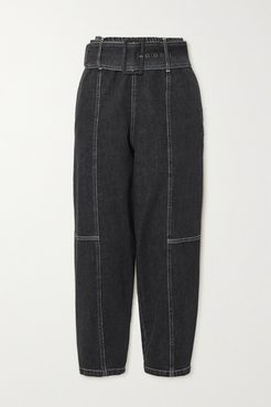 Paneled High-rise Tapered Jeans - Black