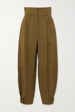 Pleated Canvas Tapered Pants - Army green