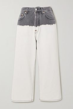 Tie-dyed High-rise Wide-leg Jeans - White