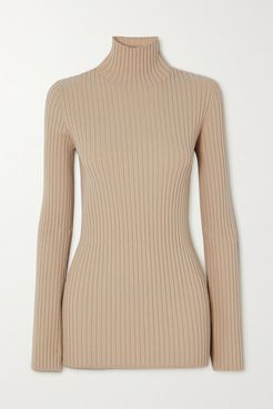 Ribbed-knit Turtleneck Sweater - Beige