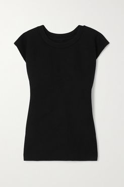 Cutout Ribbed Scuba-jersey Top - Black