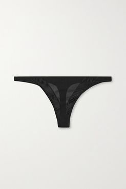 Forte Stretch-silk Charmeuse And Mesh Thong - Black