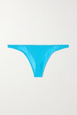 Forte Stretch-silk Charmeuse And Mesh Thong - Turquoise