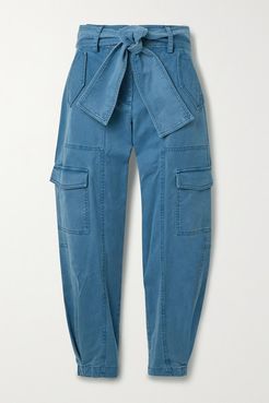 Elian Cropped Belted Cotton-blend Twill Tapered Cargo Pants - Blue
