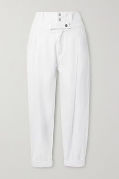 Twisted Pleated Cotton Tapered Pants - White
