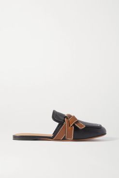 Gate Topstitched Two-tone Leather Loafers - Black