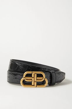 Bb Croc-effect Leather Belt - Black