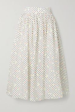 Polka-dot Cotton And Silk-blend Jacquard Midi Skirt - White