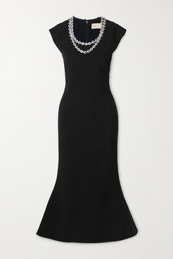 Crystal-embellished Crepe Midi Dress - Black