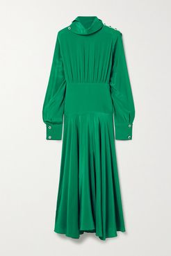 Crystal-embellished Pleated Crepe De Chine Midi Dress - Emerald
