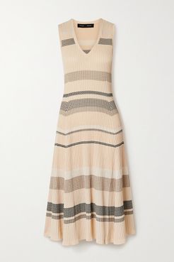 Striped Ribbed-knit Midi Dress - Neutral