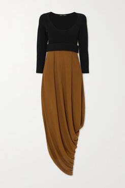 Draped Two-tone Jersey Midi Dress - Brown