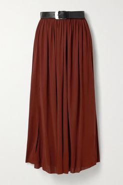Belted Pleated Jersey Maxi Skirt - Claret