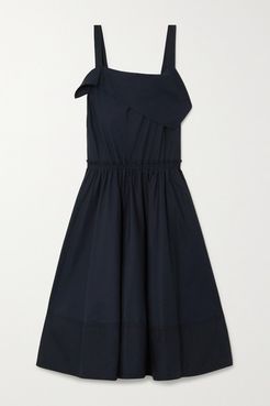 Draped Cotton-poplin Midi Dress - Navy