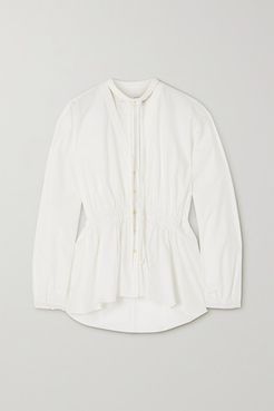 Tie-detailed Gathered Cotton-poplin Blouse - Off-white
