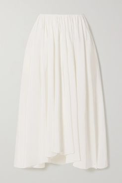 Asymmetric Pleated Voile Midi Skirt - White