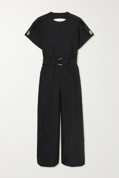 Belted Cutout Cotton-blend Poplin Jumpsuit - Black