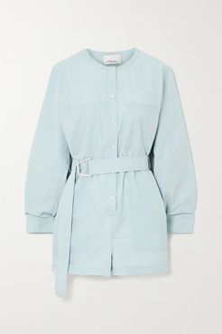 Belted Cotton-blend Poplin Playsuit - Sky blue