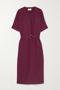 Belted Cotton-blend Poplin Midi Dress - Burgundy