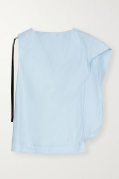 Asymmetric Canvas-trimmed Cotton-blend Poplin Top - Sky blue