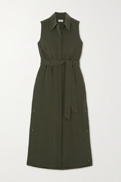 Belted Crepe Midi Shirt Dress - Dark green