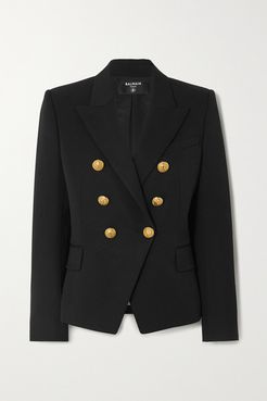 Double-breasted Wool-twill Blazer - Black