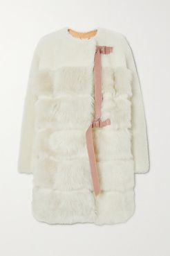 Leather-trimmed Shearling Coat - White