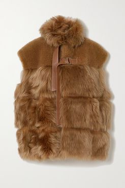 Leather-trimmed Shearling Vest - Brown