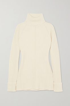 Ribbed Wool And Silk-blend Turtleneck Sweater - White
