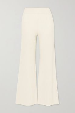 Ribbed Wool-blend Flared Pants - White