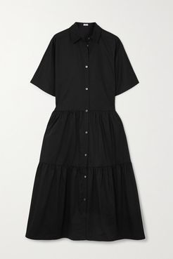 Tiered Cotton-poplin Midi Shirt Dress - Black