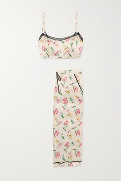 Noelle Petal Floral-print Silk-blend Satin Pajama Set - Cream