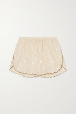 Rosie Embroidered Silk-blend Jacquard Pajama Shorts - Cream