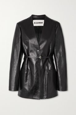 Nessa Belted Leather Blazer - Black