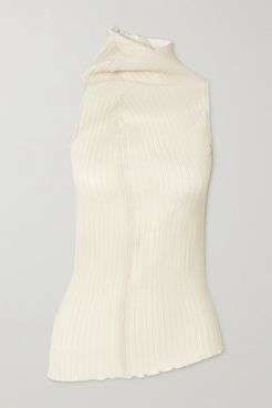 Gathered Ribbed Stretch-jersey Top - Beige