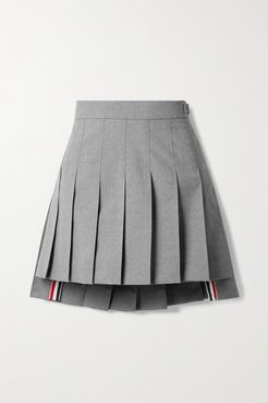 Grosgrain-trimmed Pleated Wool-blend Mini Skirt - Gray