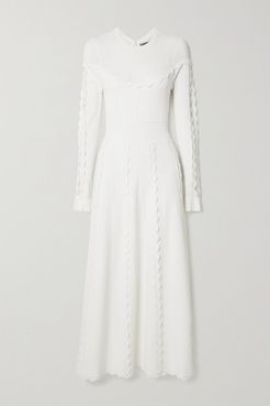 Pointelle-trimmed Cutout Stretch-knit Midi Dress - Ivory