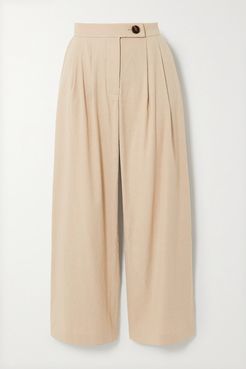 Gigi Pleated Linen-blend Straight-leg Pants - Sand