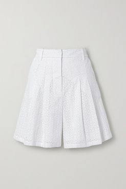 Hanna Pleated Broderie Anglaise Cotton Shorts - Ivory