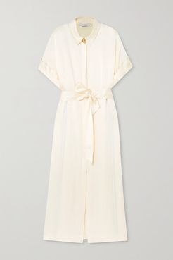 Constance Belted Satin Maxi Shirt Dress - Ivory