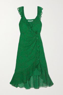 Amal Ruffled Floral-print Silk-chiffon Midi Dress - Green