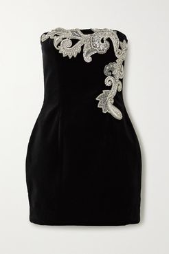 Crystal-embellished Cotton-velvet Mini Dress - Black