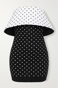 Strapless Polka-dot Jacquard-knit Mini Dress - Black