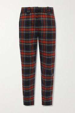 Checked Wool-blend Slim-leg Pants - Red
