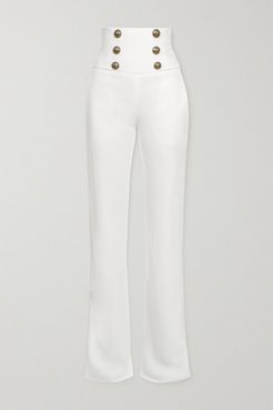 Button-embellished Crepe Wide-leg Pants - White