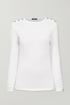 Button-embellished Stretch-jersey Top - White